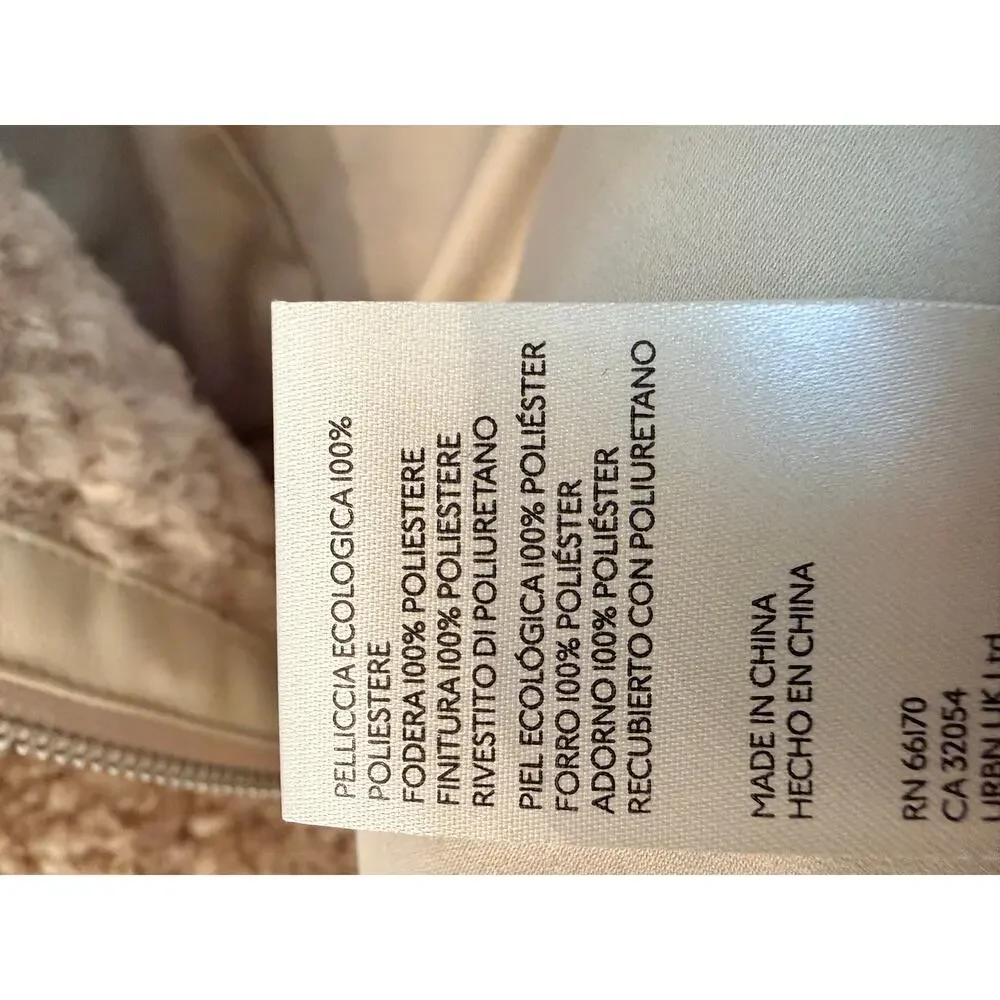Anthropologie Teddy Faux Fur Moto Vest Cream Beige Size Small